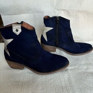 Eric Michael Navy Suede Ankle Boots with gold star